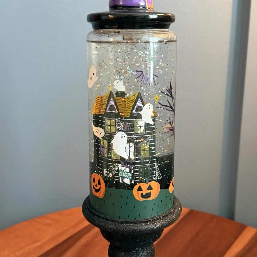 Halloween Lighted Glitter Water Globe Candle Lantern Witch Ghost Pumpkin F/W